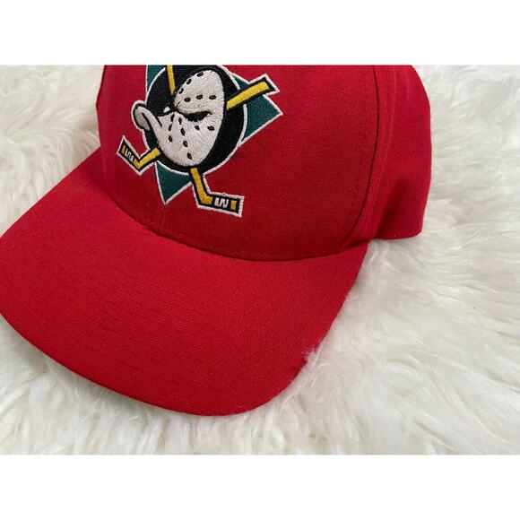 Anaheim Mighty Ducks Vintage 90's Twins Enterprise RED Snapback Cap Hat **RARE** - Picture 5 of 12